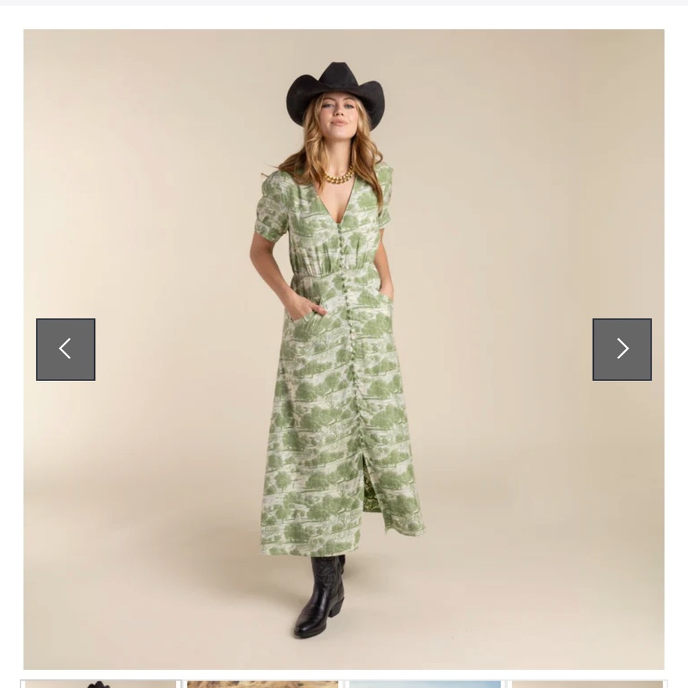 Sendero Darcy Green Printed V-Neck Women’s Midi Dress - Picture 4 of 5